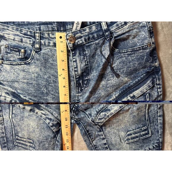 Phat Farm Jeans Mens 34x32 Stretch Skinny Biker Acid Wash Blue Size Retro Y2K - Picture 5 of 14